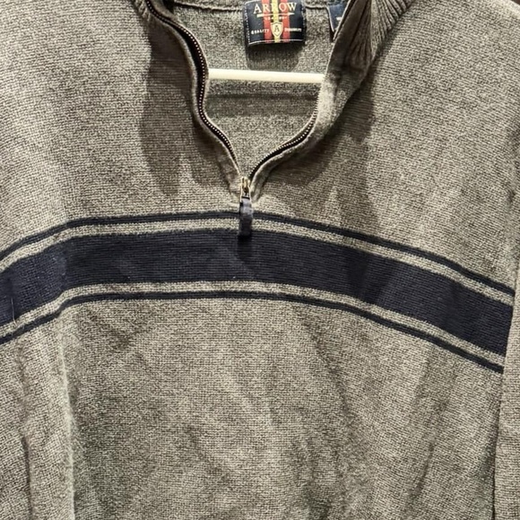 ARROW Men's Gray Sweater blue Stripe MEDIUM 100% cotton - Picture 4 of 4